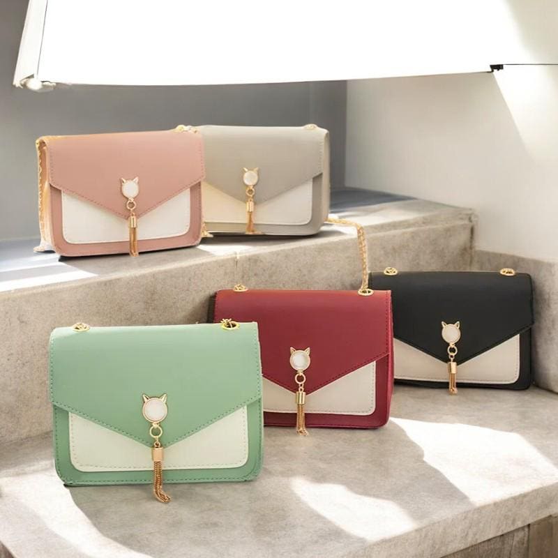 Small Crossbody Bags for Women - Pink Purse with Cat Lock, Casual Chain Shoulder Bags, Trendy PU Leather Purse for Daily Use