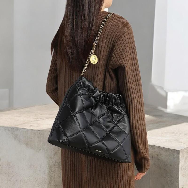 Women's Leather Designer Handbag - Women’s Handbag with Gold Chain, Stylish Crossbody Bag for Daily Use, Leather Purse for Work & Travel