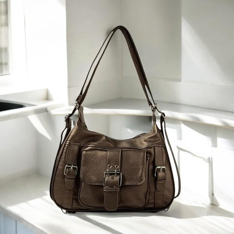 Vegan Leather Punk Y2K Vintage Grunge Crossbody Bag | Retro Y2K Shoulder Bag for Women | Moto Biker Aesthetic Leather Messenger Bag Female