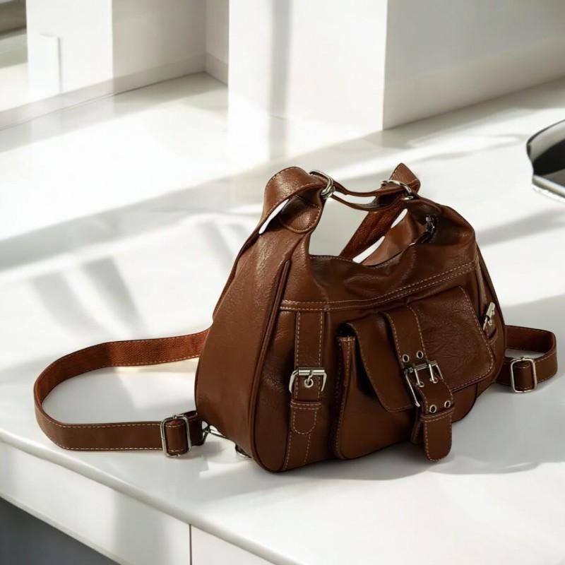 Vegan Leather Punk Y2K Vintage Grunge Crossbody Bag | Retro Y2K Shoulder Bag for Women | Moto Biker Aesthetic Leather Messenger Bag Female