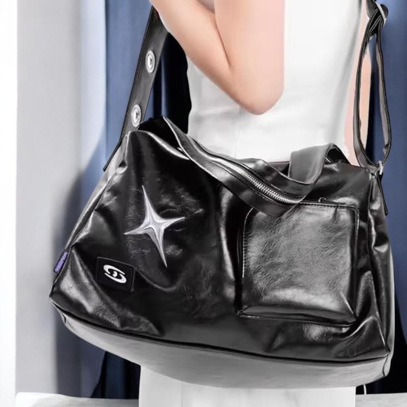 Vegan Leather Y2K Grunge Aesthetic Crossbody Shoulder Bag | Large Capacity Shoulder Handbag | Vintage Casual Messenger Handbag for Women
