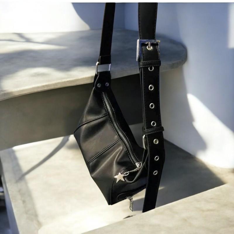 Women's Y2K Gothic Designer Leather Handbag | Harajuku Aesthetic Black Shoulder Bag | Vintage Crossbody Tote Women | Trendy Messenger Bag