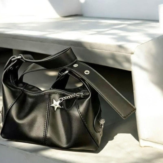 Women's Y2K Gothic Designer Leather Handbag | Harajuku Aesthetic Black Shoulder Bag | Vintage Crossbody Tote Women | Trendy Messenger Bag