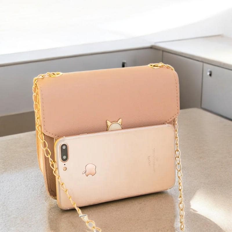 Small Crossbody Bags for Women - Pink Purse with Cat Lock, Casual Chain Shoulder Bags, Trendy PU Leather Purse for Daily Use