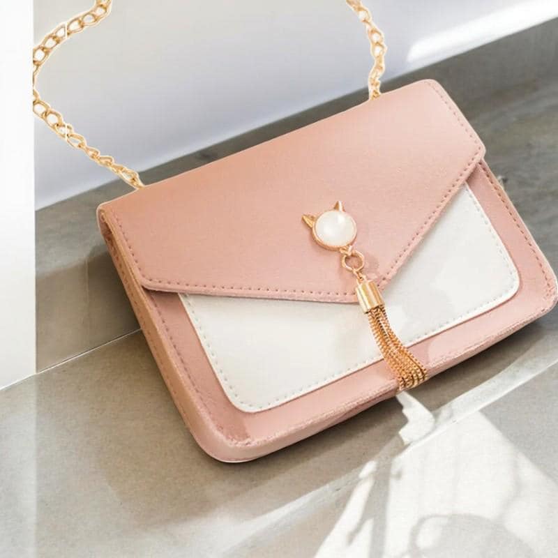 Small Crossbody Bags for Women - Pink Purse with Cat Lock, Casual Chain Shoulder Bags, Trendy PU Leather Purse for Daily Use