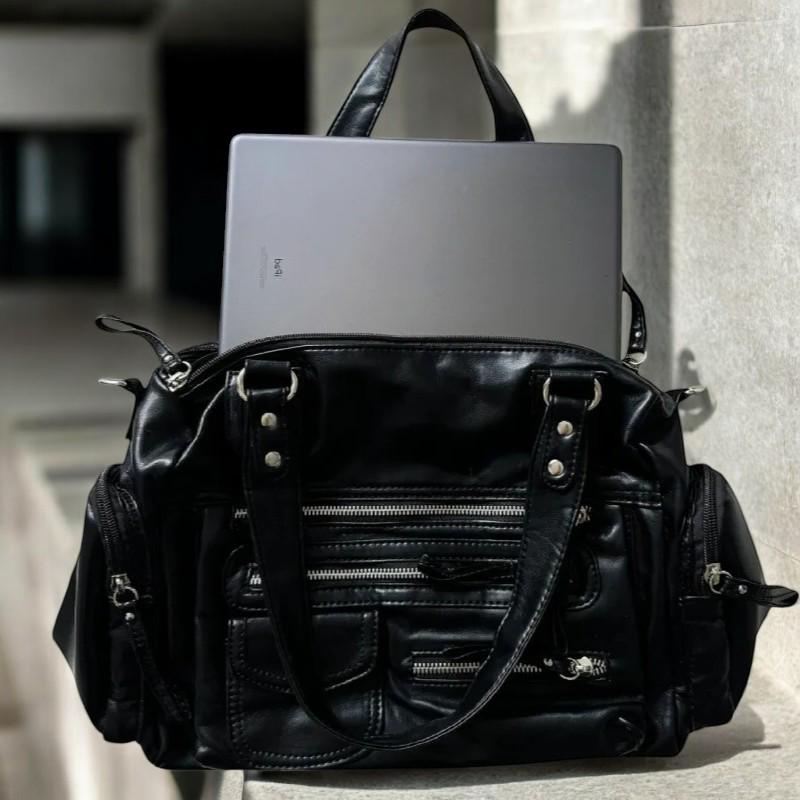 Y2K Vegan Leather Shoulder Bag | Large Capacity PU Leather Shoulder Bag | Punk Fashion Crossbody Bag for Women with Zipper Pocket | Designer