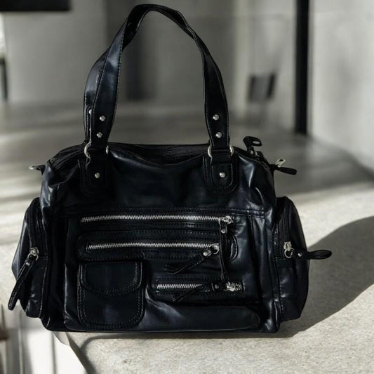 Y2K Vegan Leather Shoulder Bag | Large Capacity PU Leather Shoulder Bag | Punk Fashion Crossbody Bag for Women with Zipper Pocket | Designer
