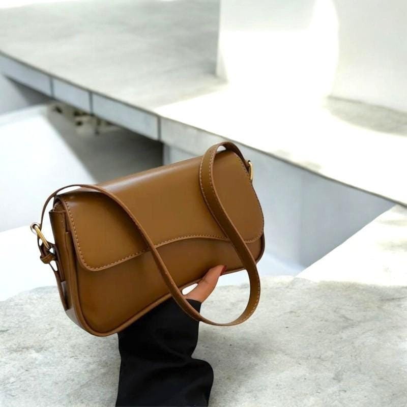 Women's Designer Vintage Shoulder Bag - Small Leather Purse, Women Shoulder Handbag, Fashion Flap Messenger Bag, Feminine Armpit Handbag