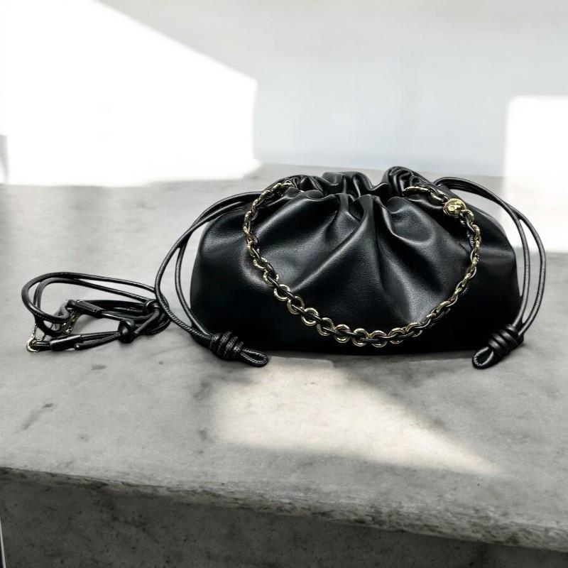 Luxury Cowhide Leather Crossbody Bag | Retro Drawstring Lucky Bag with Chain | European & American Style Shoulder Bag