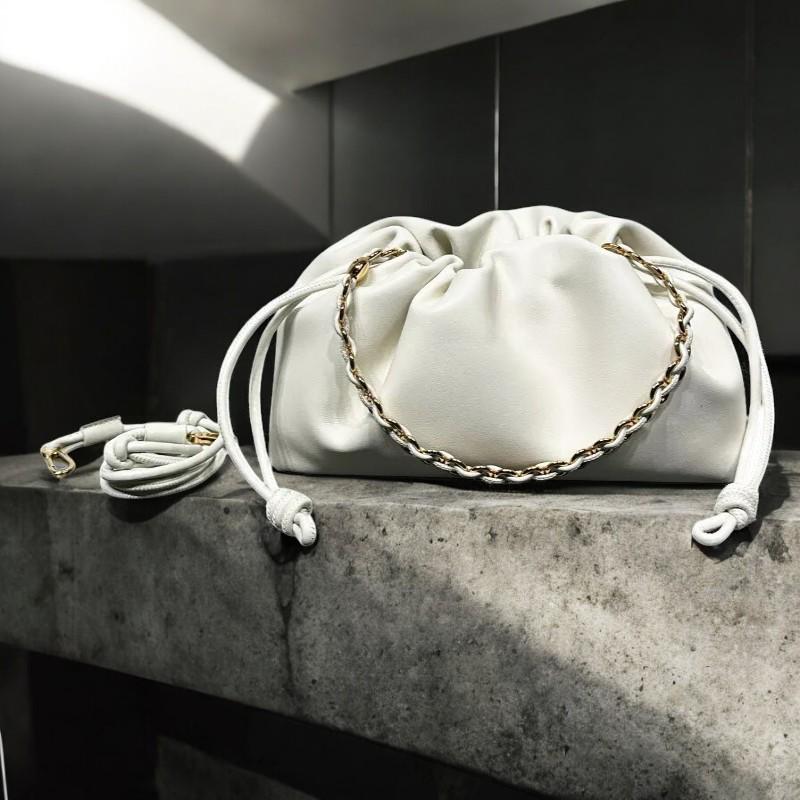 Luxury Cowhide Leather Crossbody Bag | Retro Drawstring Lucky Bag with Chain | European & American Style Shoulder Bag