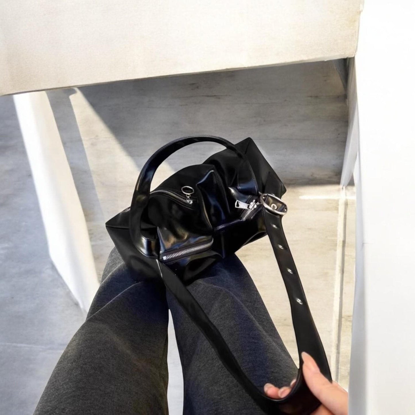 Vegan Leather Punk Y2K Shoulder Bag | Fashion Vegan Leather Shoulder Handbag | Trendy Punk Handbag for Women | Hot Girls' Aesthetic Bag