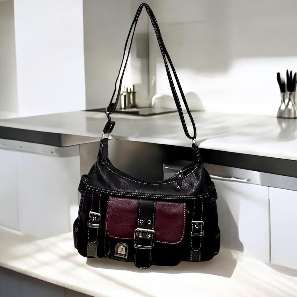 Vegan Leather Punk Y2K Vintage Grunge Crossbody Bag | Retro Y2K Shoulder Bag for Women | Moto Biker Aesthetic Leather Messenger Bag Female
