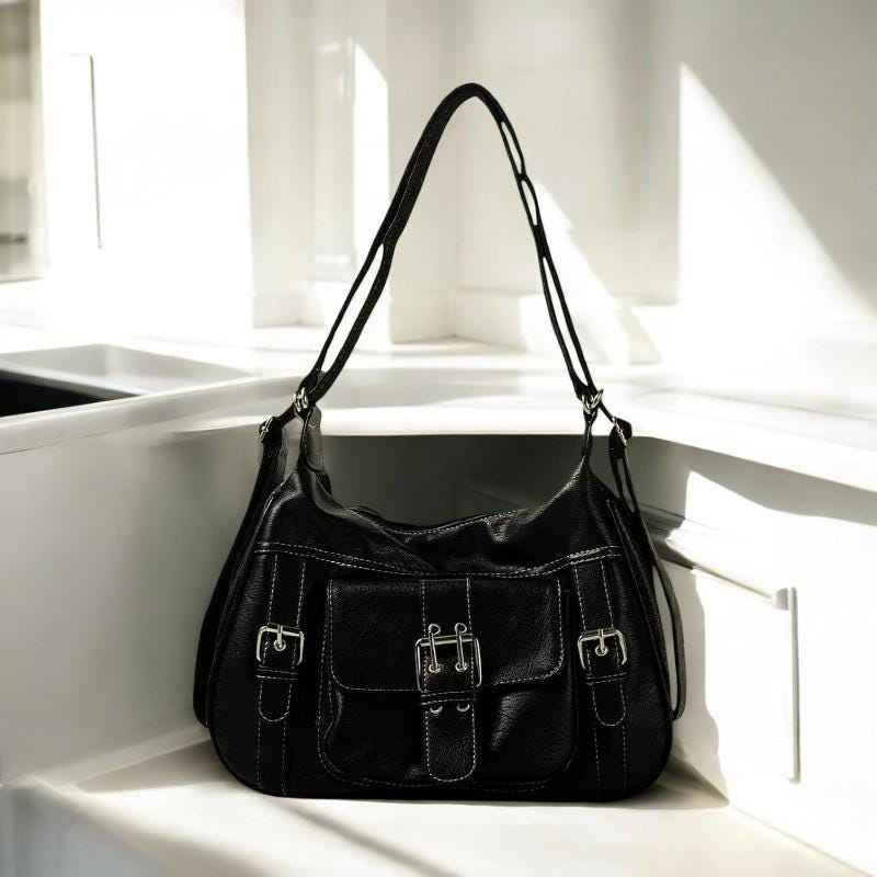 Vegan Leather Punk Y2K Vintage Grunge Crossbody Bag | Retro Y2K Shoulder Bag for Women | Moto Biker Aesthetic Leather Messenger Bag Female