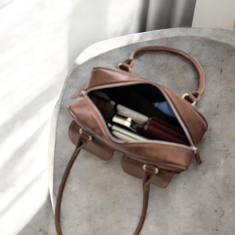 Vintage PU Leather Shoulder Bag | Double Pocket Design Underarm Handbag for Women | Stylish Commuter Women Handbag and Purse for Ladies