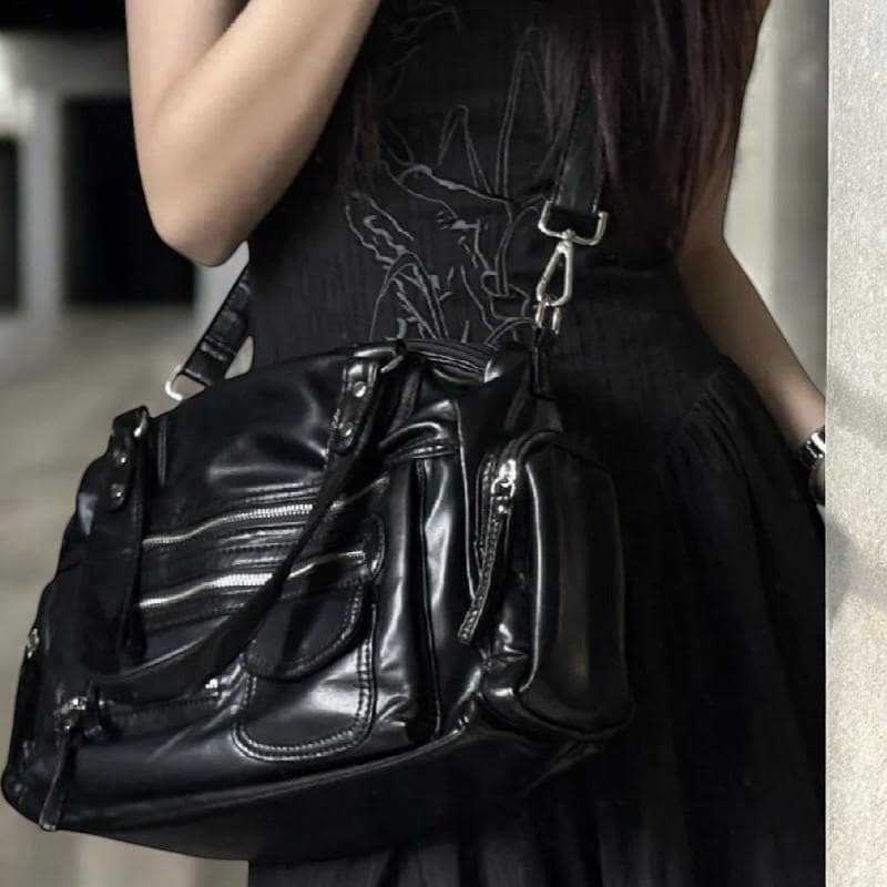 Y2K Vegan Leather Shoulder Bag | Large Capacity PU Leather Shoulder Bag | Punk Fashion Crossbody Bag for Women with Zipper Pocket | Designer