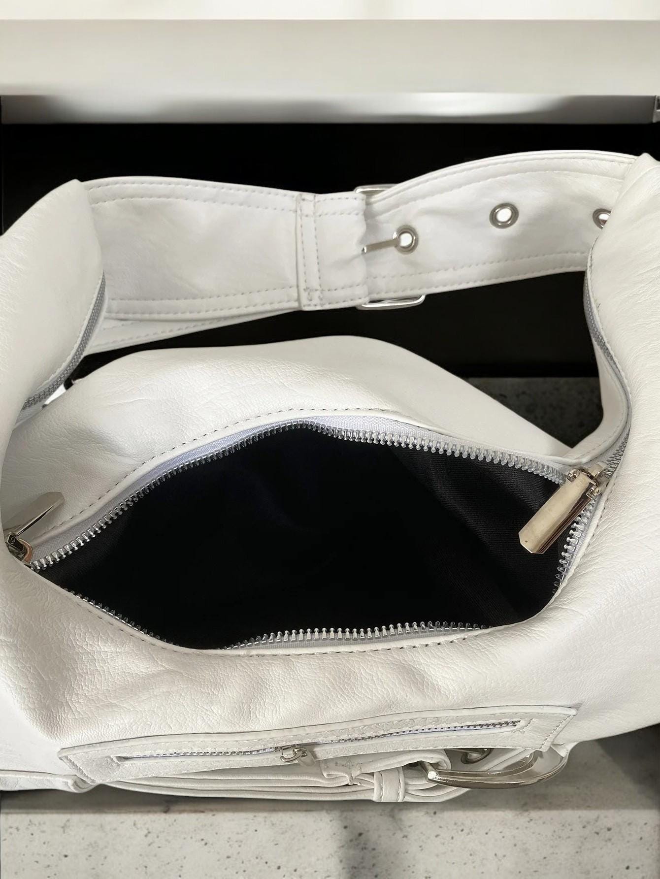 Y2K Rivet Shoulder Bag | Luxury Designer PU Leather Tote | Large Capacity Hand Bag with Belt Buckle for Women | Trendy Women Hand Bag Purse