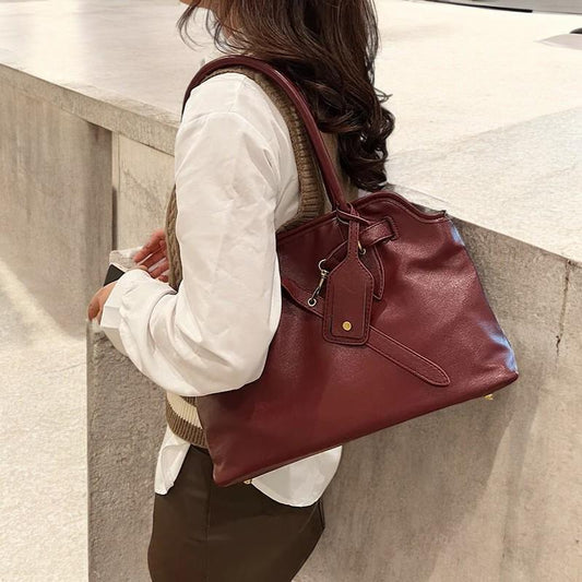 Women's Spring Designer Handbag - Large Leather Y2K Purse, Travel Shoulder Bag, Fashion PU Leather Tote, Y2K Handbag, Feminine Hobo Style