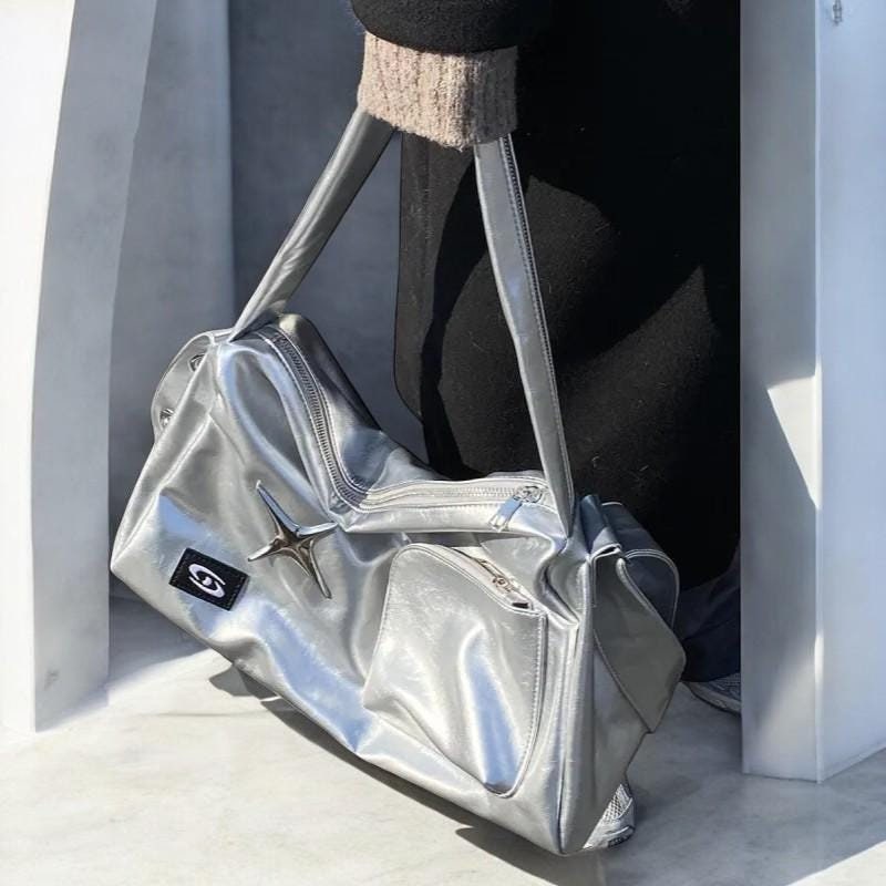 Vegan Leather Y2K Grunge Aesthetic Crossbody Shoulder Bag | Large Capacity Shoulder Handbag | Vintage Casual Messenger Handbag for Women