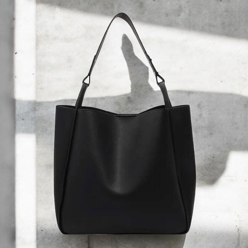 Large Capacity PU Leather Shoulder Bag - Women's Bucket Handbag, Retro Tote Bag, Solid Color Purse for Daily Use, Fashionable Handbag