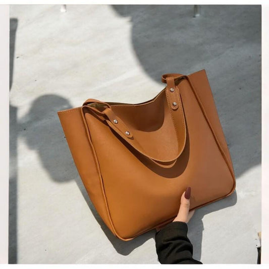 Large Capacity PU Leather Shoulder Bag - Women's Bucket Handbag, Retro Tote Bag, Solid Color Purse for Daily Use, Fashionable Handbag