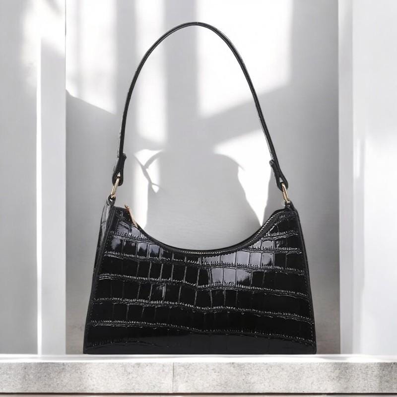 Women's Retro Crocodile Pattern Shoulder Bag - Fashion Chain Handbag, Travel Shoulder Bag, Casual PU Leather Tote, Elegant Solid Color Purse