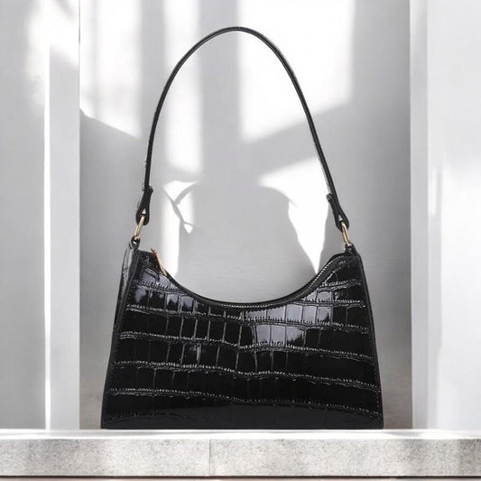 Women's Retro Crocodile Pattern Shoulder Bag - Fashion Chain Handbag, Travel Shoulder Bag, Casual PU Leather Tote, Elegant Solid Color Purse