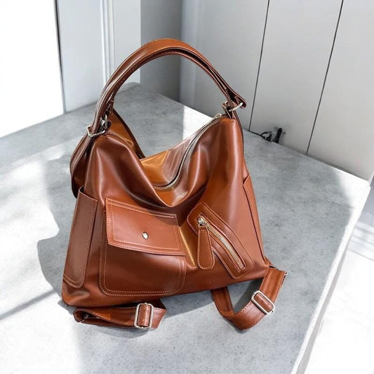 Designer PU Leather Vintage Shoulder Bag | Soft Leather High-Capacity Handbag | Trendy Streetwear Shoulder Crossbody Bag for Women