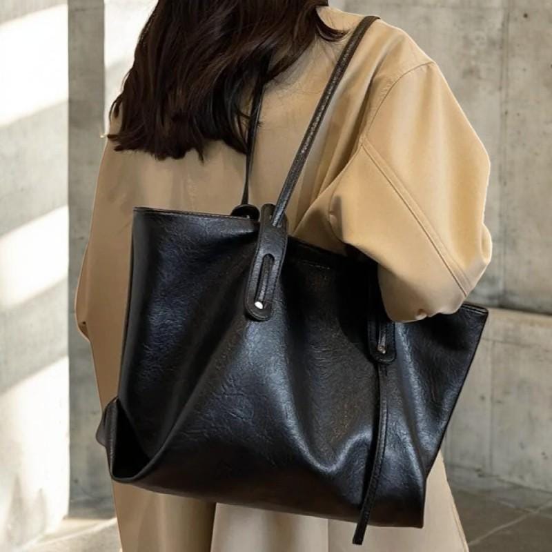Women's Large Capacity Leather Fashion Tote Bag – Winter Designer Trendy Handbag, Soft Shoulder Hand bag for Office, Feminine Hobo Style