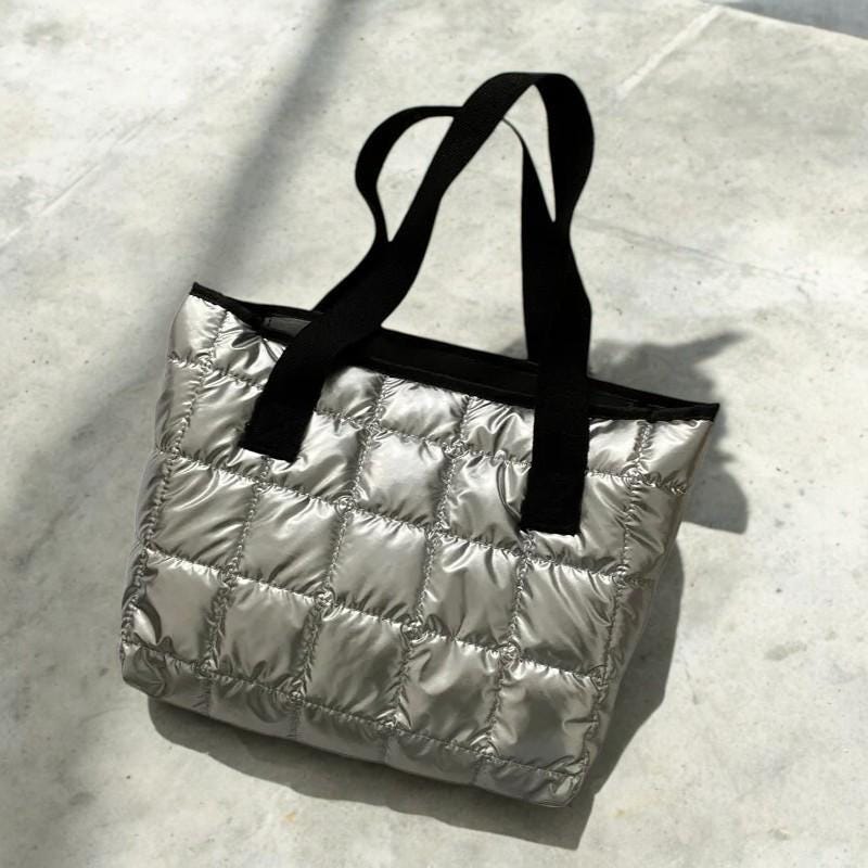 Large Quilted Shoulder Bag - Women's Cotton Handbag, Padded Tote Purse, Luxury Winter Crossbody Bag, Fashion Cotton Handbag, Daily Use