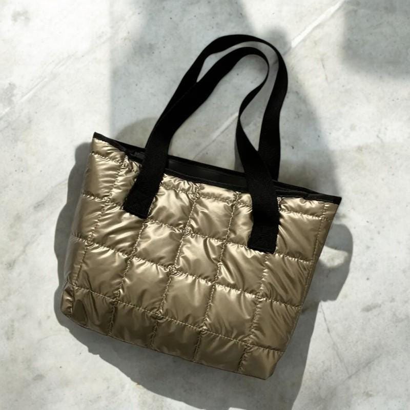 Large Quilted Shoulder Bag - Women's Cotton Handbag, Padded Tote Purse, Luxury Winter Crossbody Bag, Fashion Cotton Handbag, Daily Use