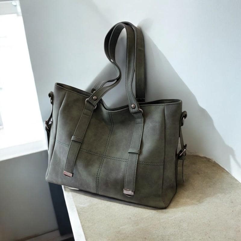 Gray Suede Shoulder Bag for Women – Retro PU Leather Tote Handbag, Large Capacity Quilted Crossbody Purse, Vintage Style Fashion Bag