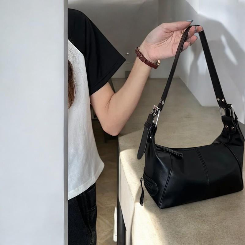 Y2K Motorcycle Shoulder Bag – Trendy PU Leather Handbag, Minimalist Crossbody Purse for Girls, Streetwear Style Small Women’s Bag