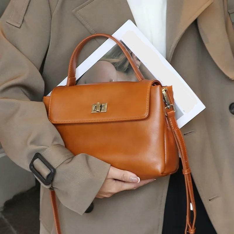 Genuine Cowhide Leather Tote Bag – Women’s Soft Leather Shoulder Bag, Crossbody Handbag, Fashion Lady Purse, Small Everyday Carry Bag