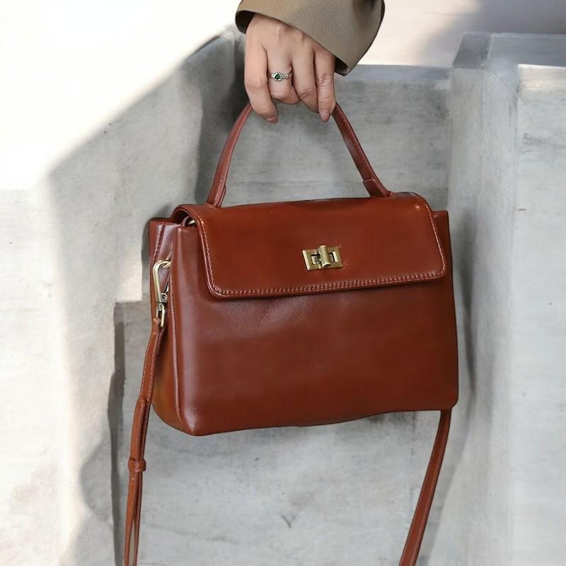 Genuine Cowhide Leather Tote Bag – Women’s Soft Leather Shoulder Bag, Crossbody Handbag, Fashion Lady Purse, Small Everyday Carry Bag
