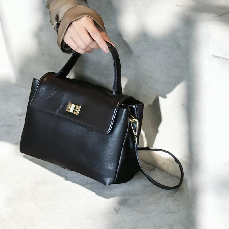 Genuine Cowhide Leather Tote Bag – Women’s Soft Leather Shoulder Bag, Crossbody Handbag, Fashion Lady Purse, Small Everyday Carry Bag
