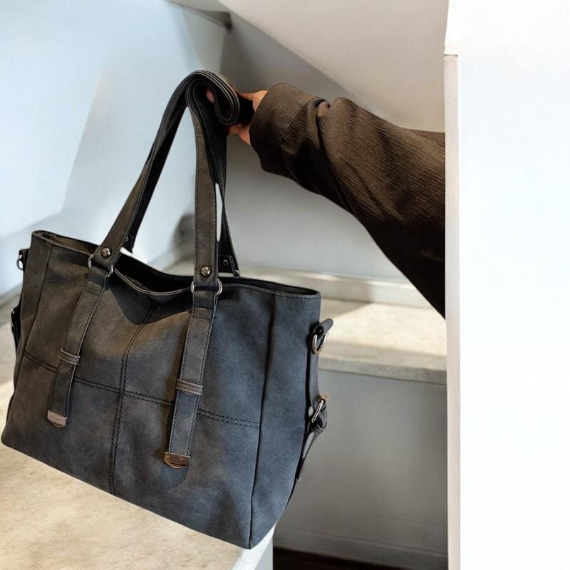 Gray Suede Shoulder Bag for Women – Retro PU Leather Tote Handbag, Large Capacity Quilted Crossbody Purse, Vintage Style Fashion Bag