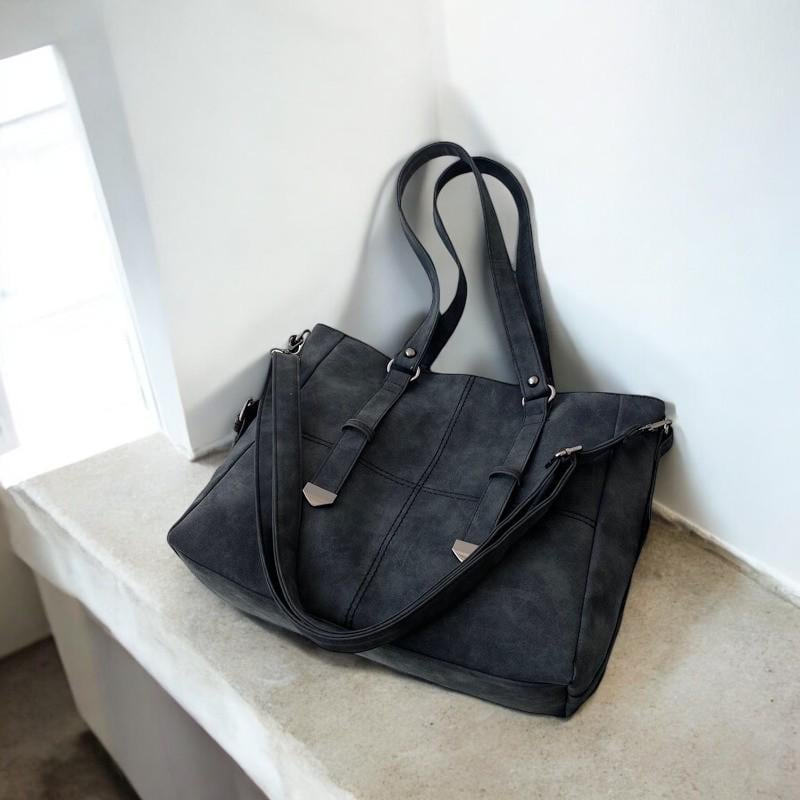 Gray Suede Shoulder Bag for Women – Retro PU Leather Tote Handbag, Large Capacity Quilted Crossbody Purse, Vintage Style Fashion Bag