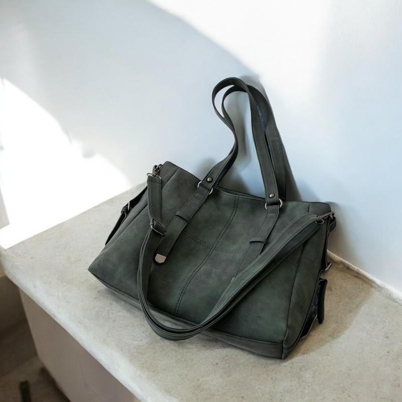 Gray Suede Shoulder Bag for Women – Retro PU Leather Tote Handbag, Large Capacity Quilted Crossbody Purse, Vintage Style Fashion Bag