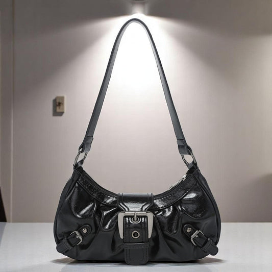 Women's Rivet Leather Shoulder Bag – Retro Pleated Armpit Purse, Trendy Maillard Handbag, Fashion Messenger Bag, Leather Bag for Women