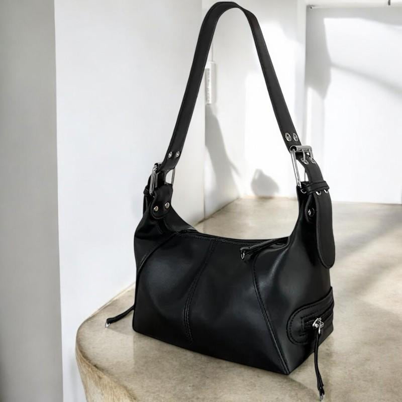 Y2K Motorcycle Shoulder Bag – Trendy PU Leather Handbag, Minimalist Crossbody Purse for Girls, Streetwear Style Small Women’s Bag