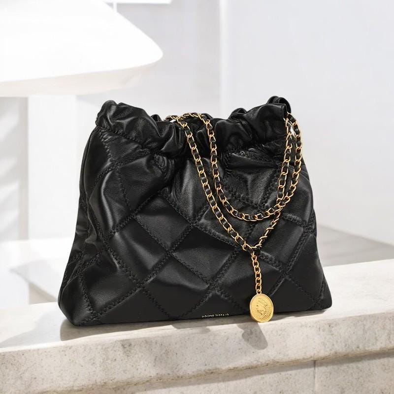 Women's Leather Designer Handbag - Women’s Handbag with Gold Chain, Stylish Crossbody Bag for Daily Use, Leather Purse for Work & Travel