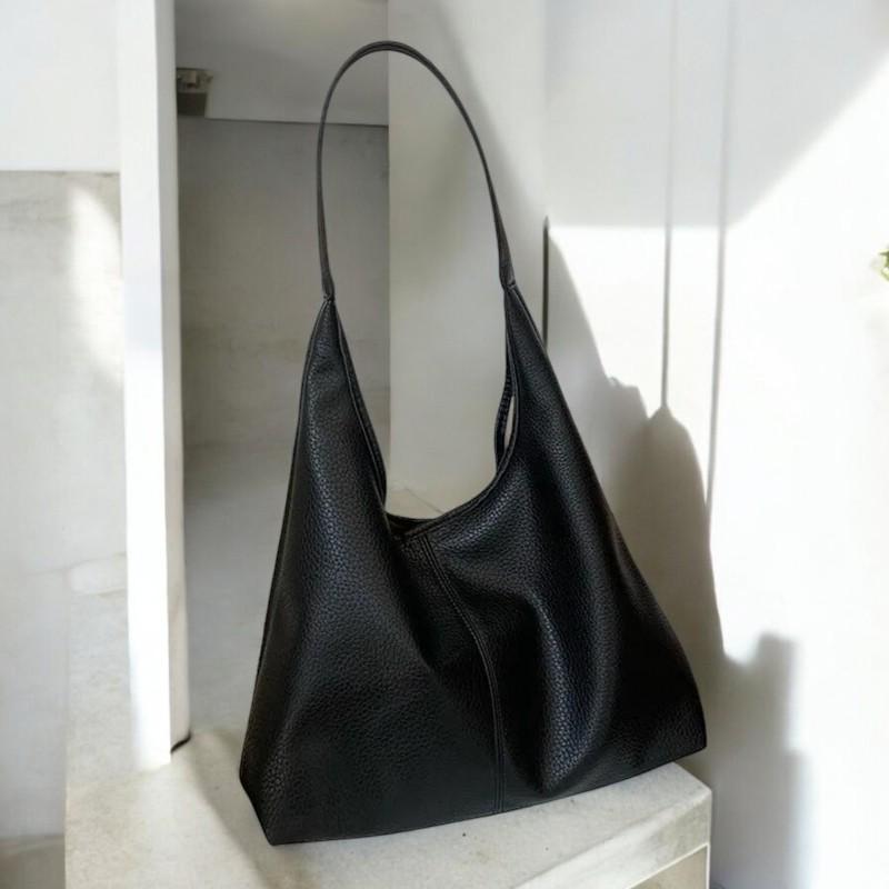 Everyday Soft Leather Tote Bag | Vegan Shoulder Bag for Women | High-Capacity Shopping Purse with Solid Color Design