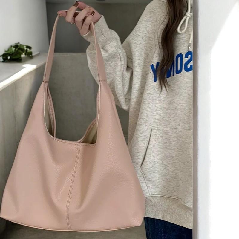 Everyday Soft Leather Tote Bag | Vegan Shoulder Bag for Women | High-Capacity Shopping Purse with Solid Color Design