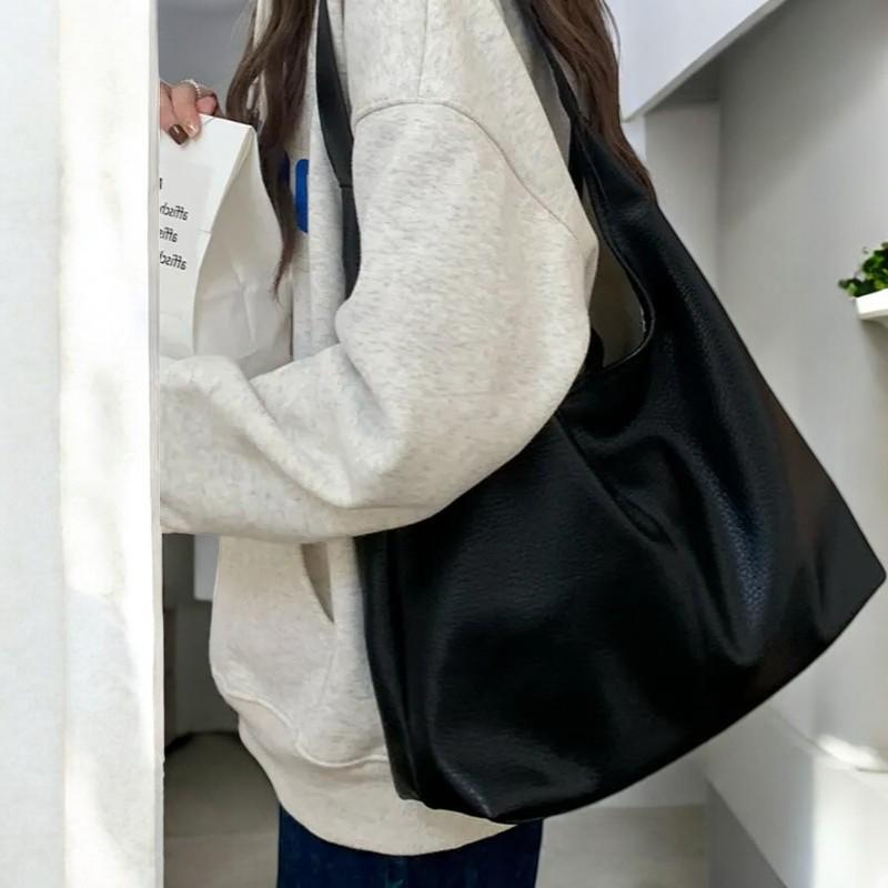 Everyday Soft Leather Tote Bag | Vegan Shoulder Bag for Women | High-Capacity Shopping Purse with Solid Color Design