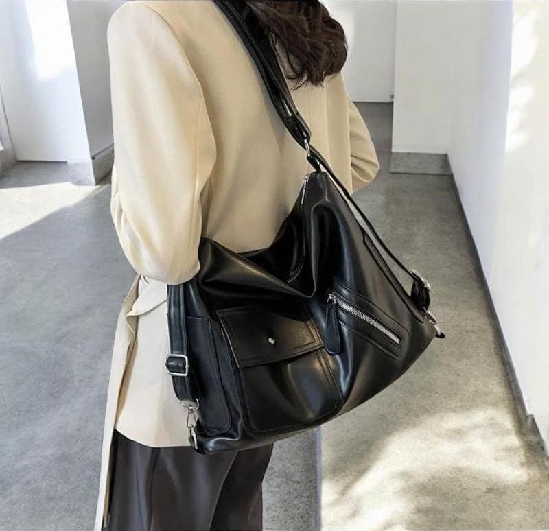 Designer PU Leather Vintage Shoulder Bag | Soft Leather High-Capacity Handbag | Trendy Streetwear Shoulder Crossbody Bag for Women