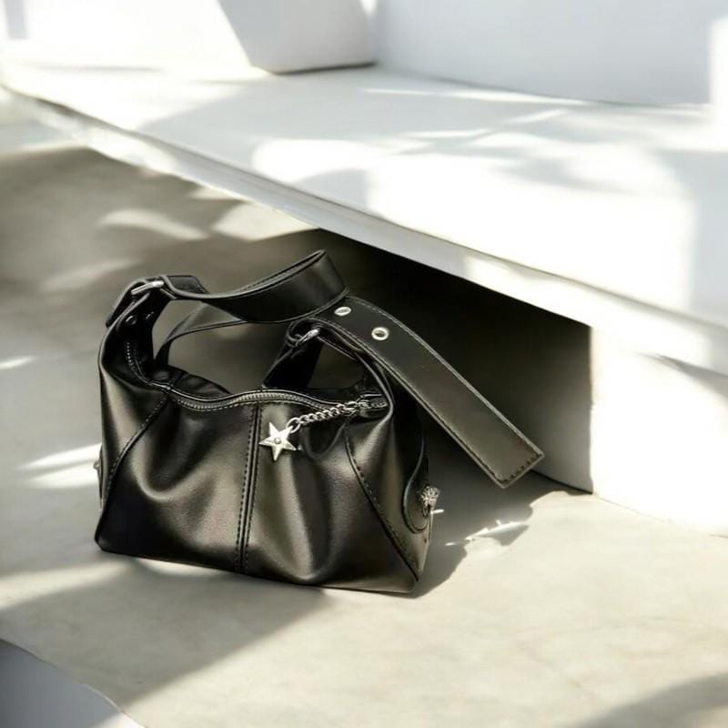 Women's Y2K Gothic Designer Leather Handbag | Harajuku Aesthetic Black Shoulder Bag | Vintage Crossbody Tote Women | Trendy Messenger Bag
