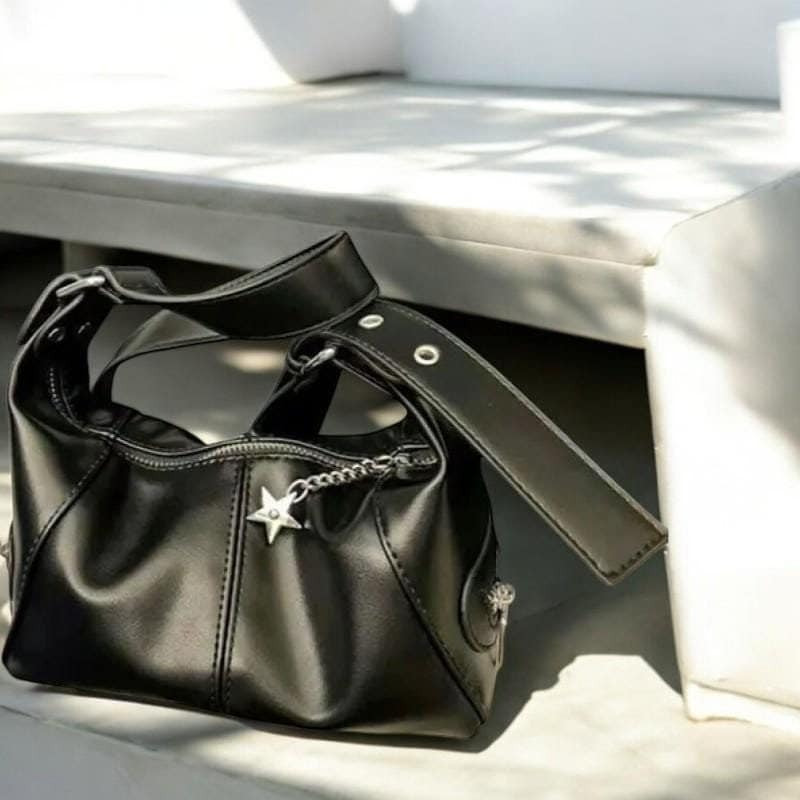Women's Y2K Gothic Designer Leather Handbag | Harajuku Aesthetic Black Shoulder Bag | Vintage Crossbody Tote Women | Trendy Messenger Bag