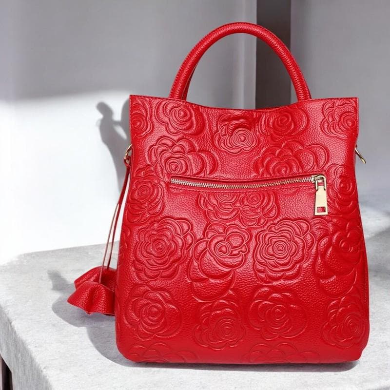 Wine Red Genuine Leather Crossbody Bag - Retro Cowhide Purse for Women - Stylish Shoulder Handbag - Elegant Travel Bag - Gift for Her