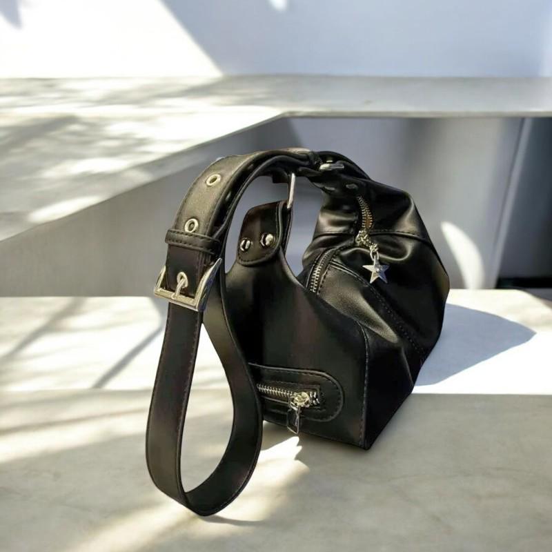 Women's Y2K Gothic Designer Leather Handbag | Harajuku Aesthetic Black Shoulder Bag | Vintage Crossbody Tote Women | Trendy Messenger Bag