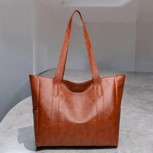 Women's Large Capacity Tote Shoulder Handbag - PU Leather Shoulder Bag, Fashion Handbag, Travel Purse, Solid Color Zipper Tote for Women